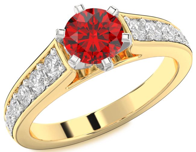 Diamond Ruby Gold Silver Round Solitaire Engagement Ring