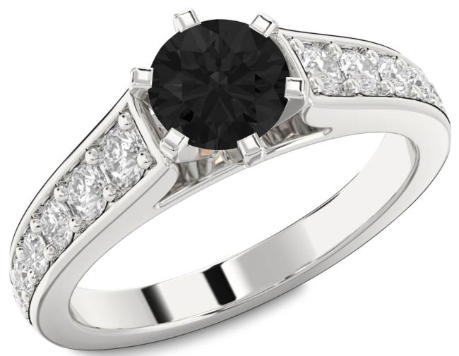 Black Diamond Silver Round Solitaire Engagement Ring