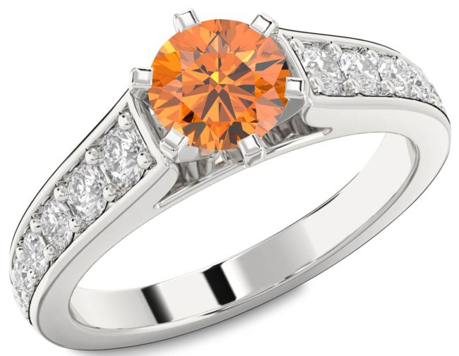 Diamond Citrine Silver Round Solitaire Engagement Ring