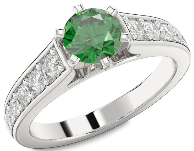 Diamond Emerald White Gold Round Solitaire Engagement Ring