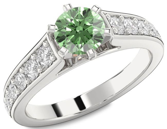 Green Diamond Silver Round Solitaire Engagement Ring
