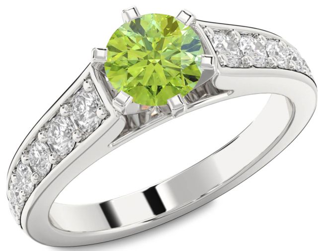 Diamond Peridot Silver Round Solitaire Engagement Ring