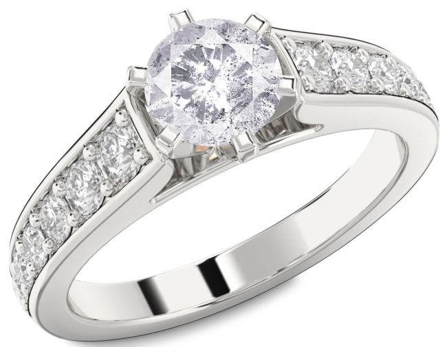 Salt & Pepper Diamond Silver Round Solitaire Engagement Ring