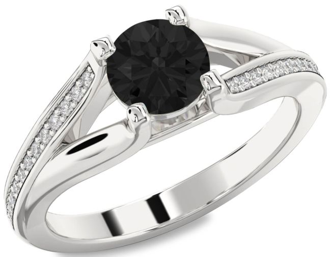 Black Diamond Silver Round Solitaire Engagement Ring