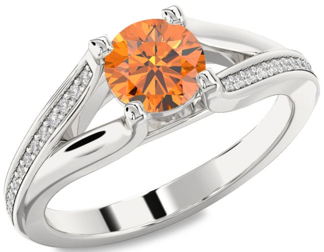 Diamond Citrine Silver Round Solitaire Engagement Ring