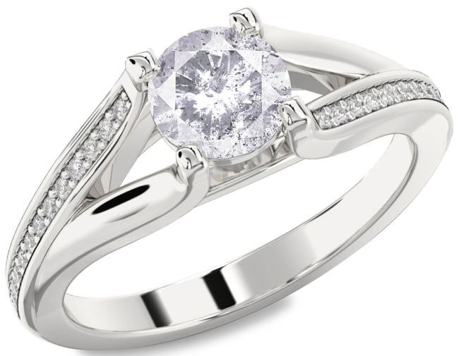 Salt & Pepper Diamond Silver Round Solitaire Engagement Ring