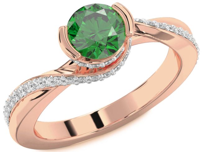 Diamond Emerald Rose Gold Round Solitaire Engagement Ring