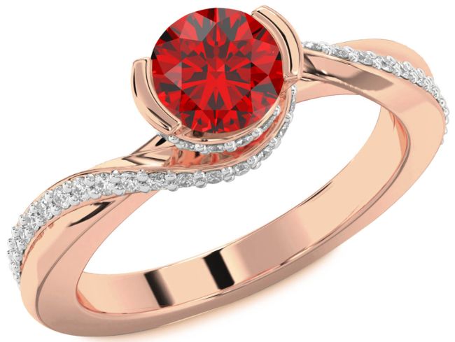 Diamond Ruby Rose Gold Silver Round Solitaire Engagement Ring
