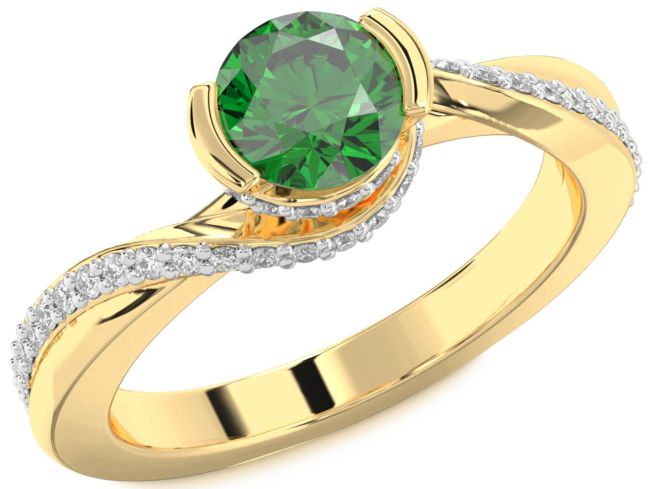 Diamond Emerald Gold Round Solitaire Engagement Ring