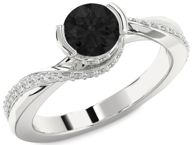 Black Diamond Silver Round Solitaire Engagement Ring