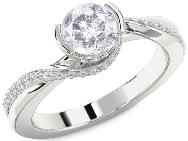 Salt & Pepper Diamond Silver Round Solitaire Engagement Ring
