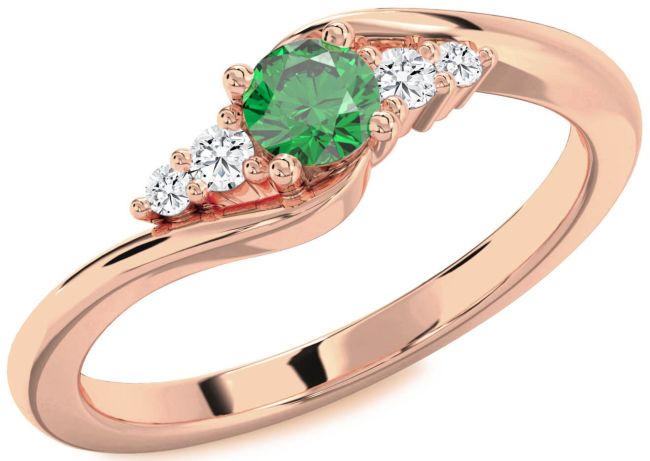 Diamond Emerald Rose Gold Silver Round Promise Ring