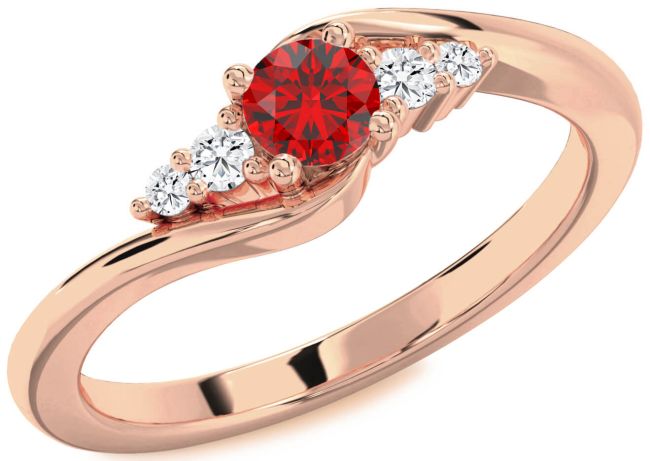 Diamond Ruby Rose Gold Silver Round Promise Ring