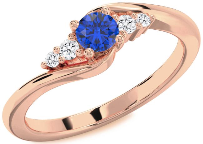 Diamond Blue Sapphire Rose Gold Round Promise Ring