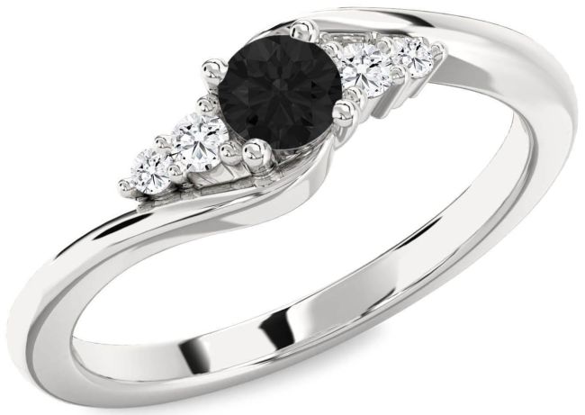 Black Diamond Silver Round Promise Ring