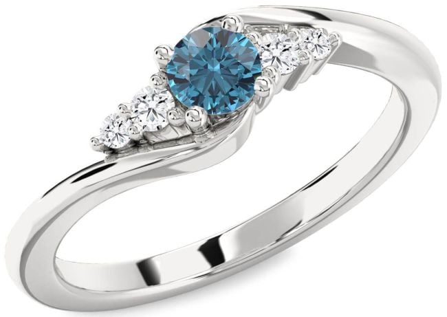 Blue Diamond Silver Round Promise Ring