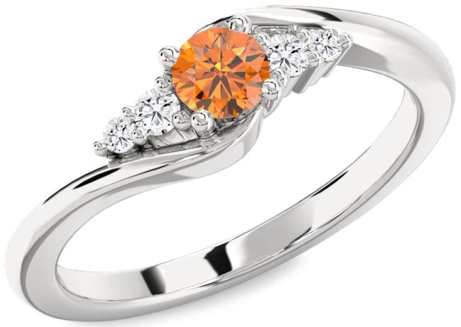 Diamond Citrine Silver Round Promise Ring