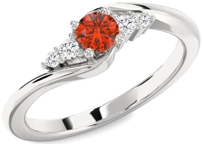 Diamond Fire Opal Silver Round Promise Ring