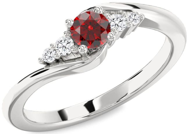Diamond Garnet Silver Round Promise Ring