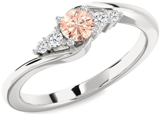Diamond Morganite Silver Round Promise Ring