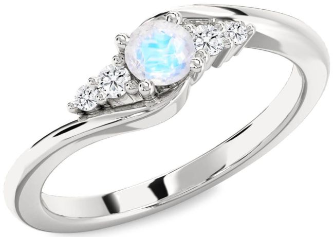 Diamond Moonstone Silver Round Promise Ring