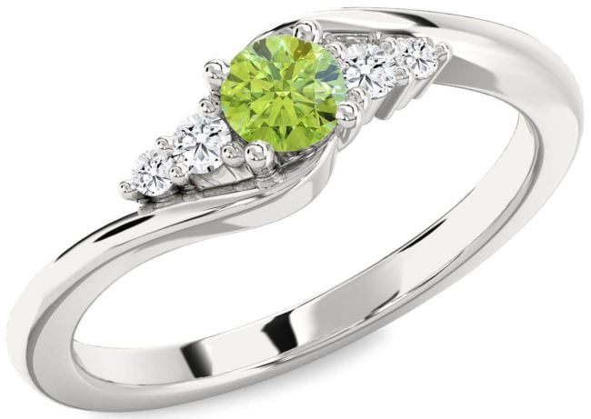 Diamond Peridot Silver Round Promise Ring
