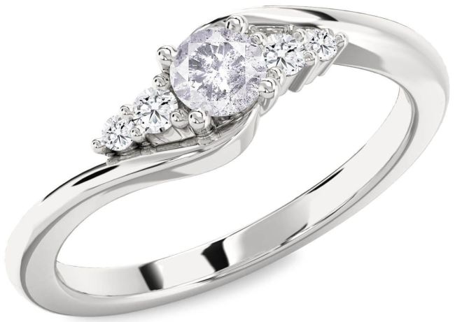 Salt & Pepper Diamond Silver Round Promise Ring