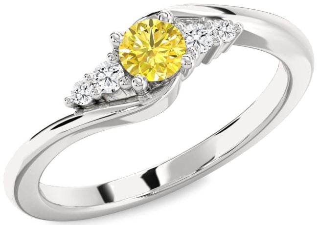 Yellow Diamond Silver Round Promise Ring