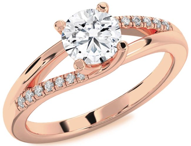 Diamond Rose Gold Silver Round Solitaire Engagement Ring