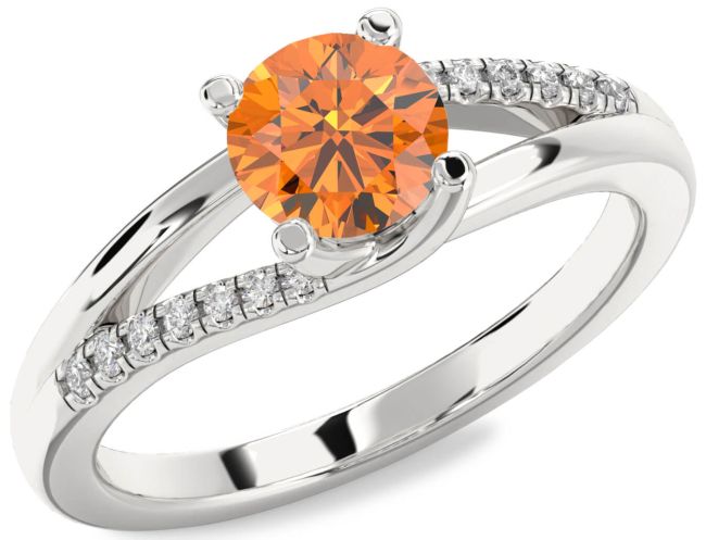 Diamond Citrine Silver Round Solitaire Engagement Ring