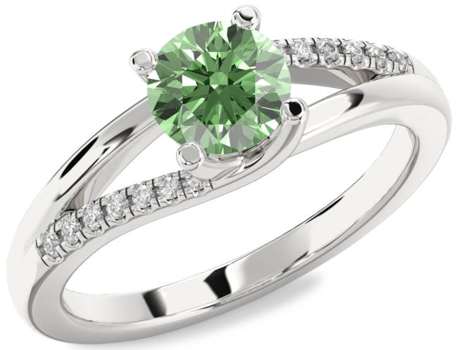 Green Diamond Silver Round Solitaire Engagement Ring