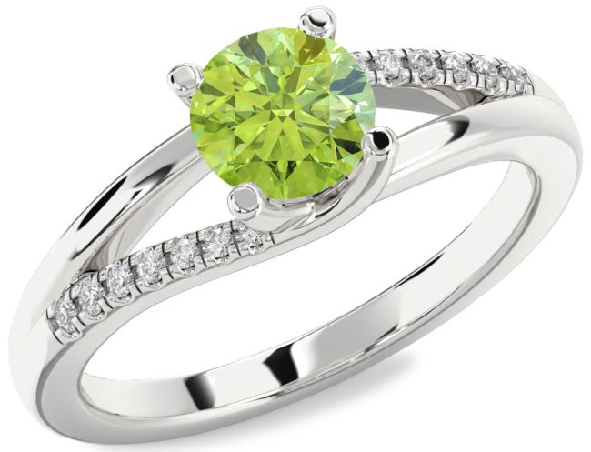 Diamond Peridot Silver Round Solitaire Engagement Ring