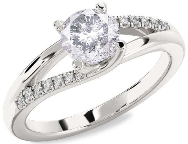 Salt & Pepper Diamond Silver Round Solitaire Engagement Ring