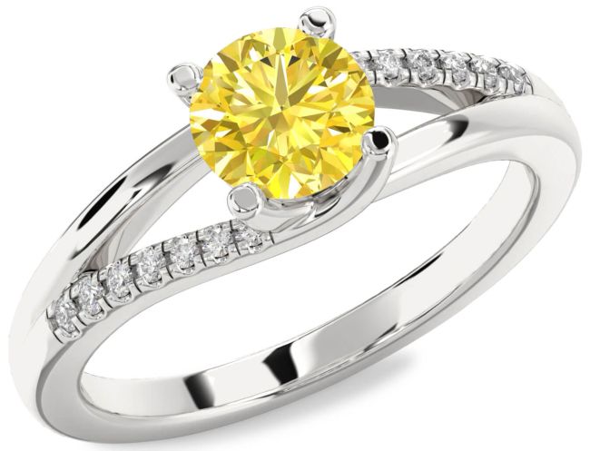 Yellow Diamond Silver Round Solitaire Engagement Ring