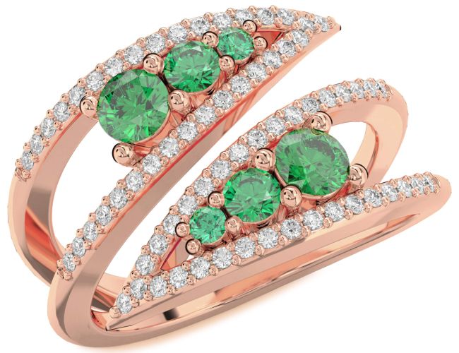 Diamond Emerald Rose Gold Silver Round Promise Ring