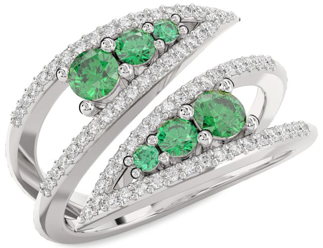 Diamond Emerald Platinum Round Promise Ring