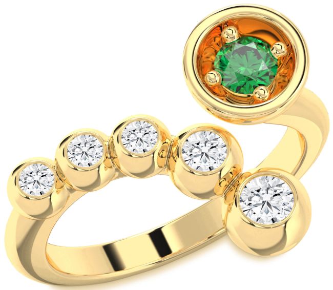 Diamond Emerald Gold Round Promise Ring
