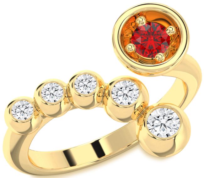 Diamond Ruby Gold Silver Round Promise Ring