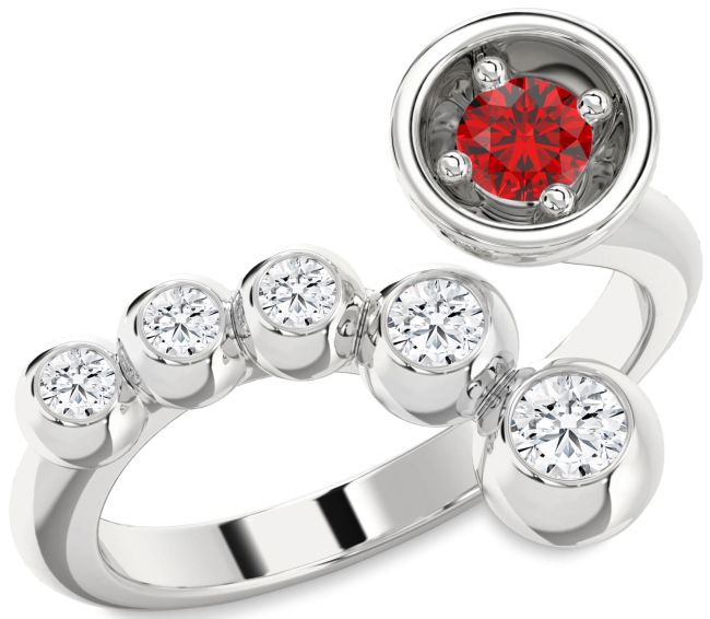 Diamond Ruby Silver Round Promise Ring