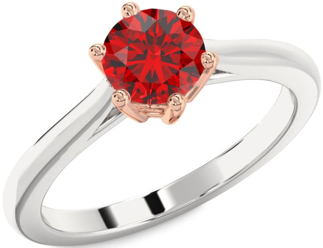 Ruby White Rose Gold Round Solitaire Engagement Ring