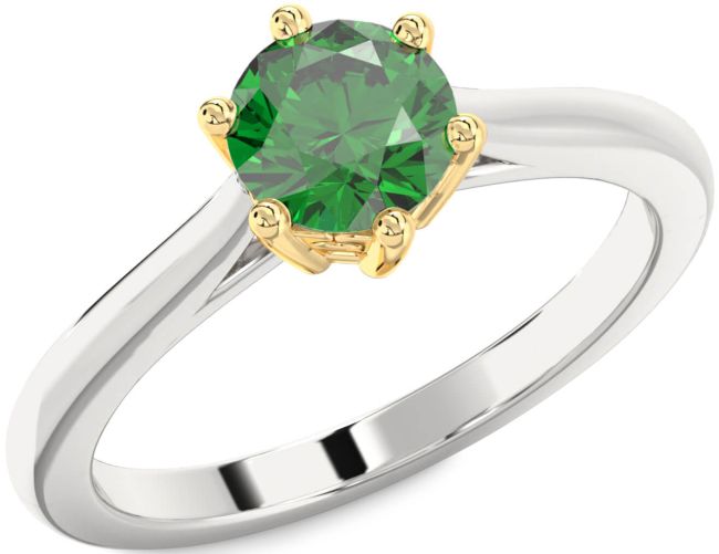 Emerald Platinum & Yellow Gold Round Solitaire Engagement Ring