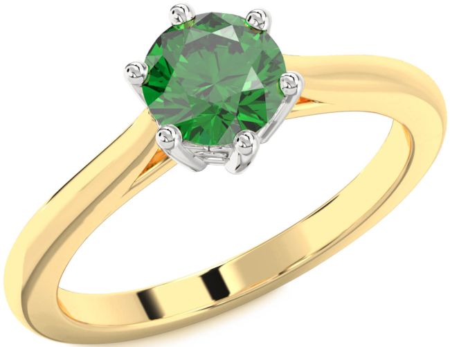 Emerald Platinum & Yellow Gold Round Solitaire Engagement Ring