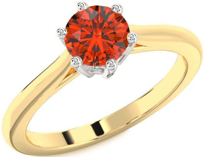 Fire Opal Gold Silver Round Solitaire Engagement Ring