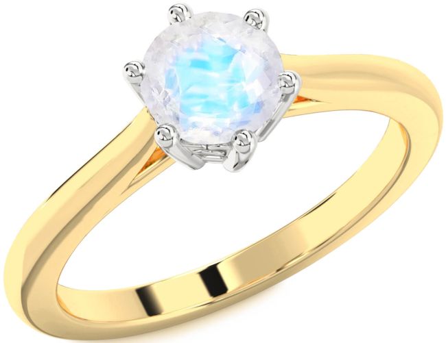 Moonstone Gold Silver Round Solitaire Engagement Ring