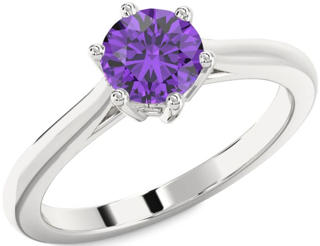Amethyst Silver Round Solitaire Engagement Ring