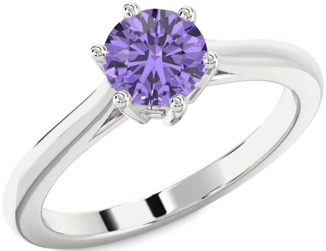 Alexandrite Silver Round Solitaire Engagement Ring