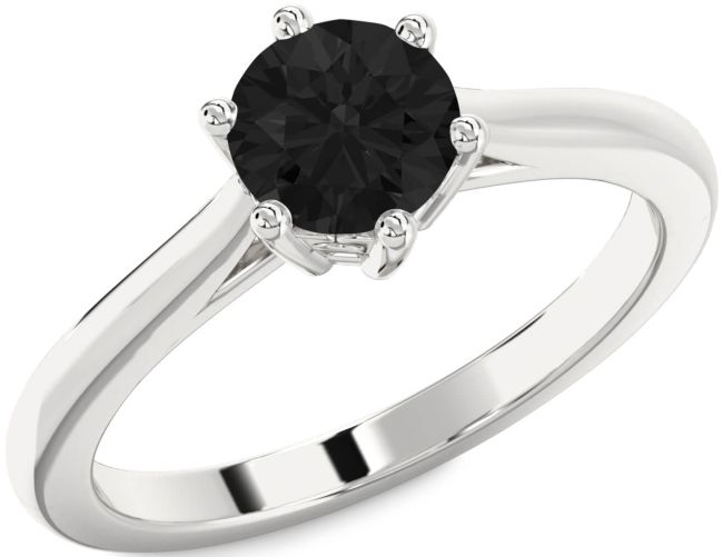 Black Diamond Silver Round Solitaire Engagement Ring