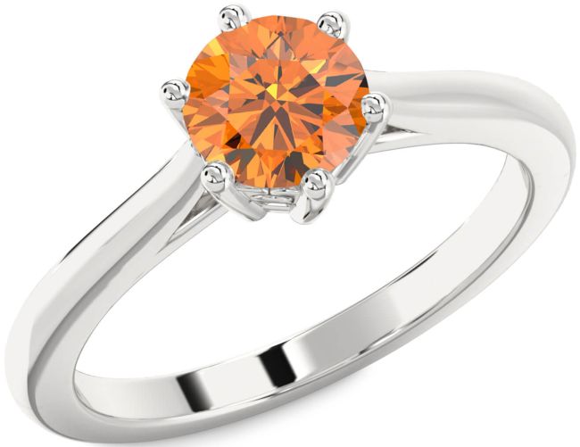 Citrine Silver Round Solitaire Engagement Ring