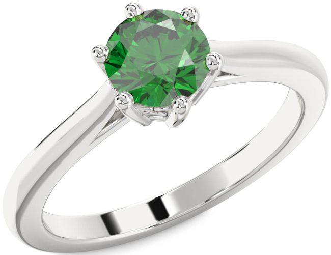 Emerald Platinum Round Solitaire Engagement Ring