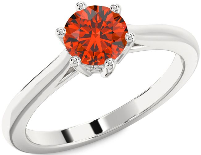 Fire Opal Silver Round Solitaire Engagement Ring